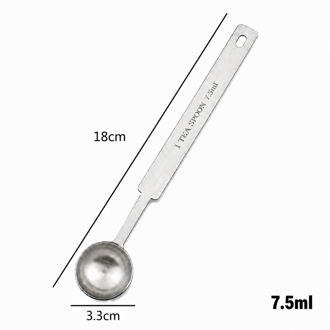 18cm long stainless steel supplment scoops 1.25/2.5/5/7.5/10/15 ml