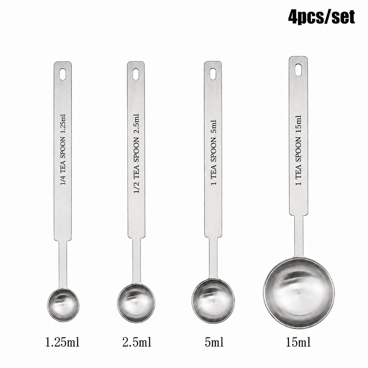 18cm long stainless steel supplment scoops 1.25/2.5/5/7.5/10/15 ml