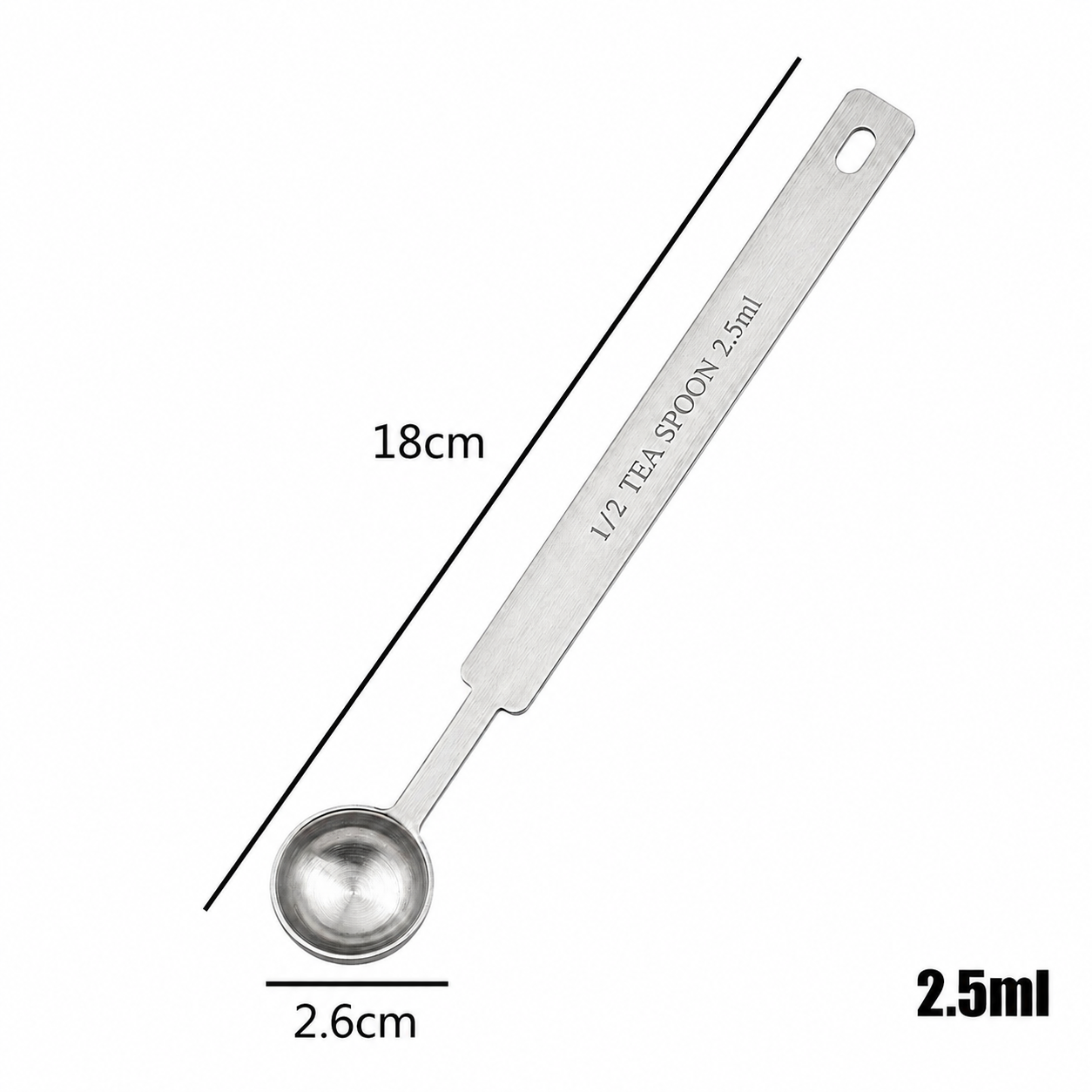18cm long stainless steel supplment scoops 1.25/2.5/5/7.5/10/15 ml