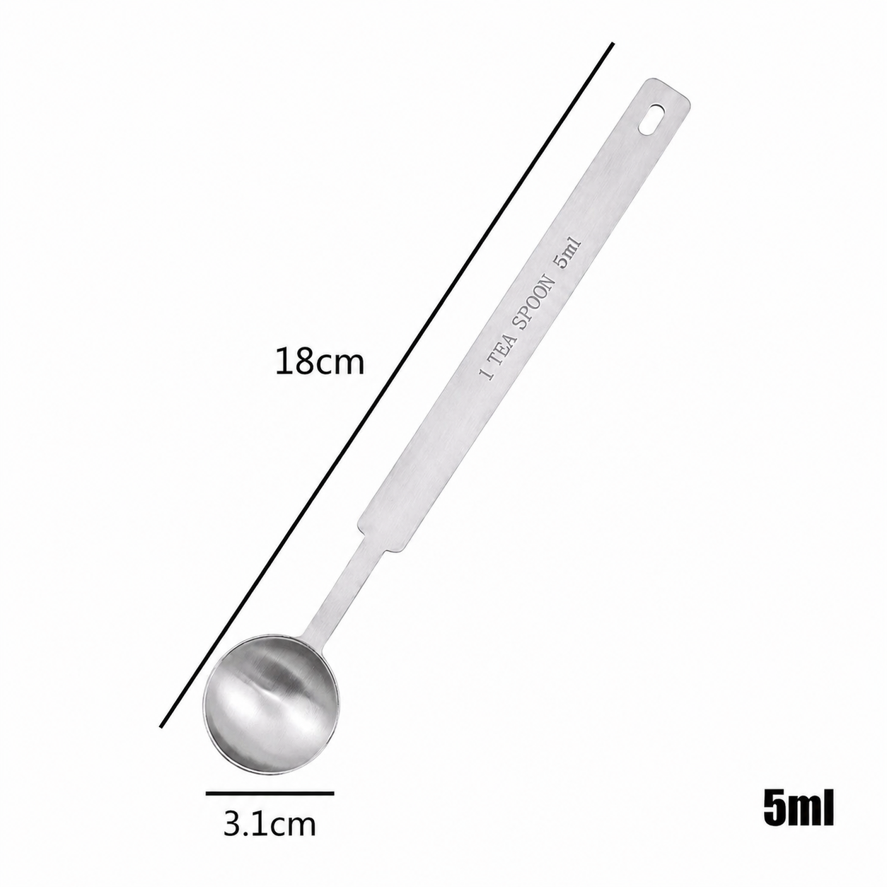 18cm long stainless steel supplment scoops 1.25/2.5/5/7.5/10/15 ml